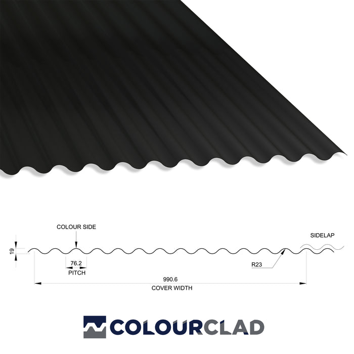 13/3 Corrugated 0.5 Thick PVC Plastisol Coated Roof Sheet Black (00E53) 1000mm Width