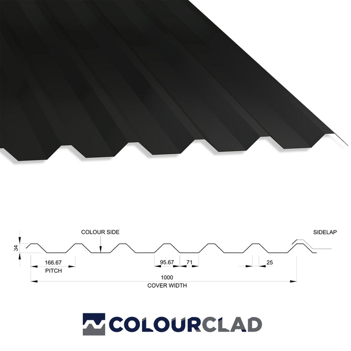 34/1000 Box Profile 0.7 PVC Plastisol Coated Roof Sheet Black (00E53) 1000mm Width With Anticon