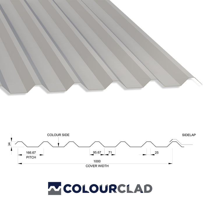 34/1000 Box Profile 0.7 PVC Plastisol Coated Roof Sheet Goosewing Grey (10A05) 1000mm Width