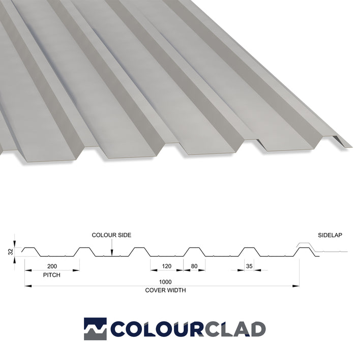 32/1000 Box Profile 0.5 Thick PVC Plastisol Coated Roof Sheet Goosewing Grey (10A05) 1000mm Width