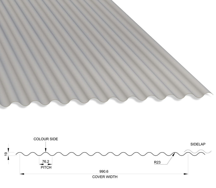 13/3 Corrugated 0.7 Thick Polyester Paint Coated Roof Sheet Goosewing Grey (10A05) 1000mm Width