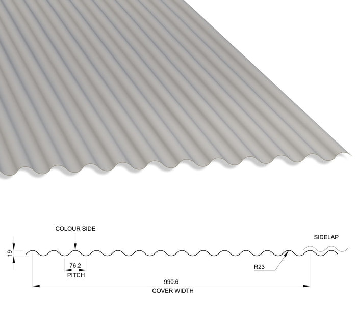 13/3 Corrugated 0.7 Thick PVC Plastisol Coated Roof Sheet Goosewing Grey (10A05) 1000mm Width