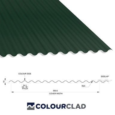 13/3 Corrugated 0.5 Thick PVC Plastisol Coated Roof Sheet Juniper Green (12B29) 1000mm Width