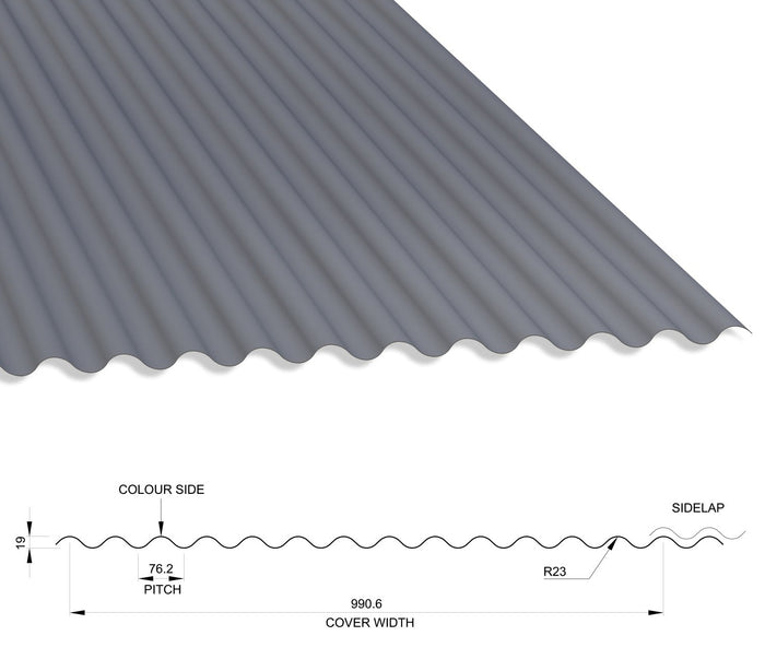 13/3 Corrugated 0.7 Thick PVC Plastisol Coated Roof Sheet Merlin Grey (18B25) 1000mm Width