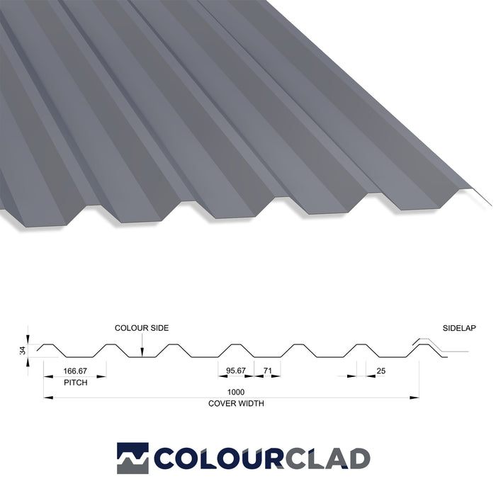 34/1000 Box Profile 0.5 Thick PVC Plastisol Coated Roof Sheet Merlin Grey (18B25) 1000mm Width