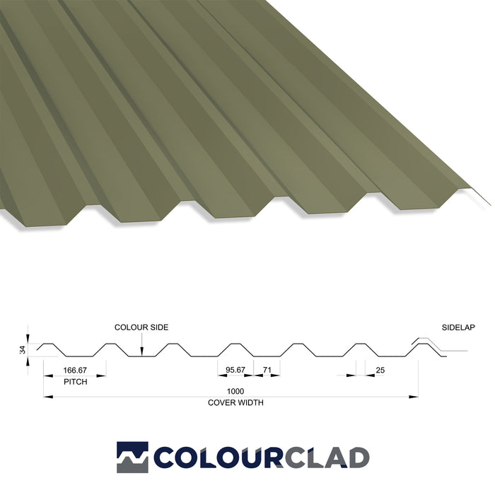 34/1000 Box Profile 0.5 Thick Polyester Paint Coated Roof Sheet Olive Green (12B27) 1000mm Width
