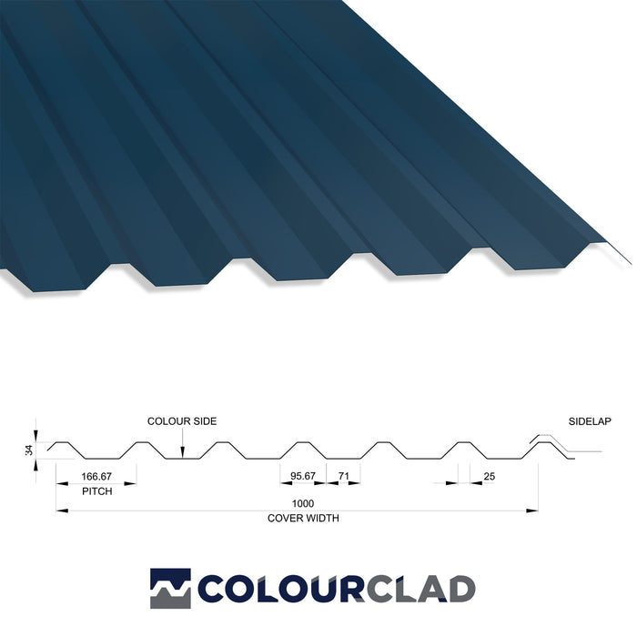 34/1000 Box Profile 0.7 Polyester Paint Coated Roof Sheet Slate Blue (18B29) 1000mm Width With Anticon
