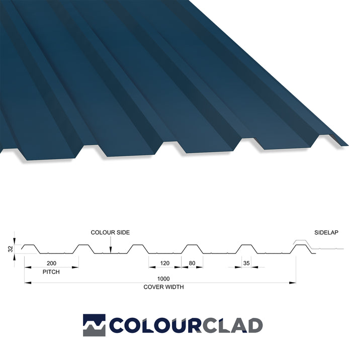 32/1000 Box Profile 0.7 PVC Plastisol Coated Roof Sheet Slate Blue (18B29) 1000mm Width With Anticon