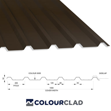 32/1000 Box Profile 0.7 PVC Plastisol Coated Roof Sheet Vandyke Brown (08B29) 1000mm Width With Anticon