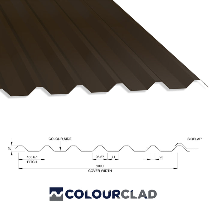 34/1000 Box Profile 0.5 Thick PVC Plastisol Coated Roof Sheet Vandyke Brown (08B29) 1000mm Width With Anticon
