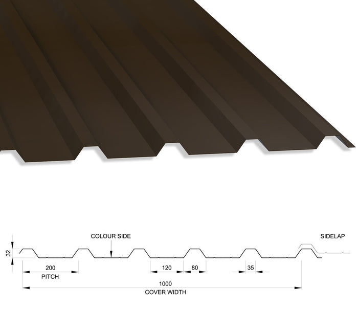 32/1000 Box Profile 0.7 Thick Polyester Paint Coated Roof Sheet Vandyke Brown (08B29) 1000mm Width